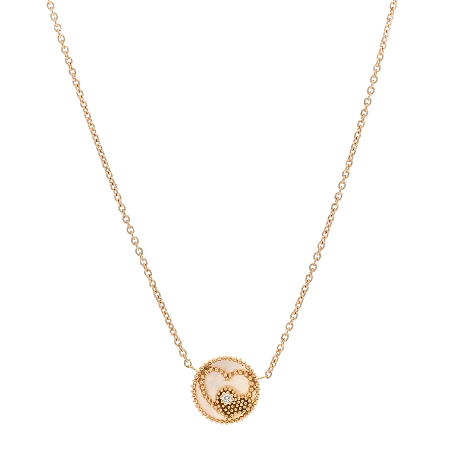 Christian Dior 18K Yellow Gold Diamond Mother of Pearl Rose Des Vents Heart Necklace 1 of 5