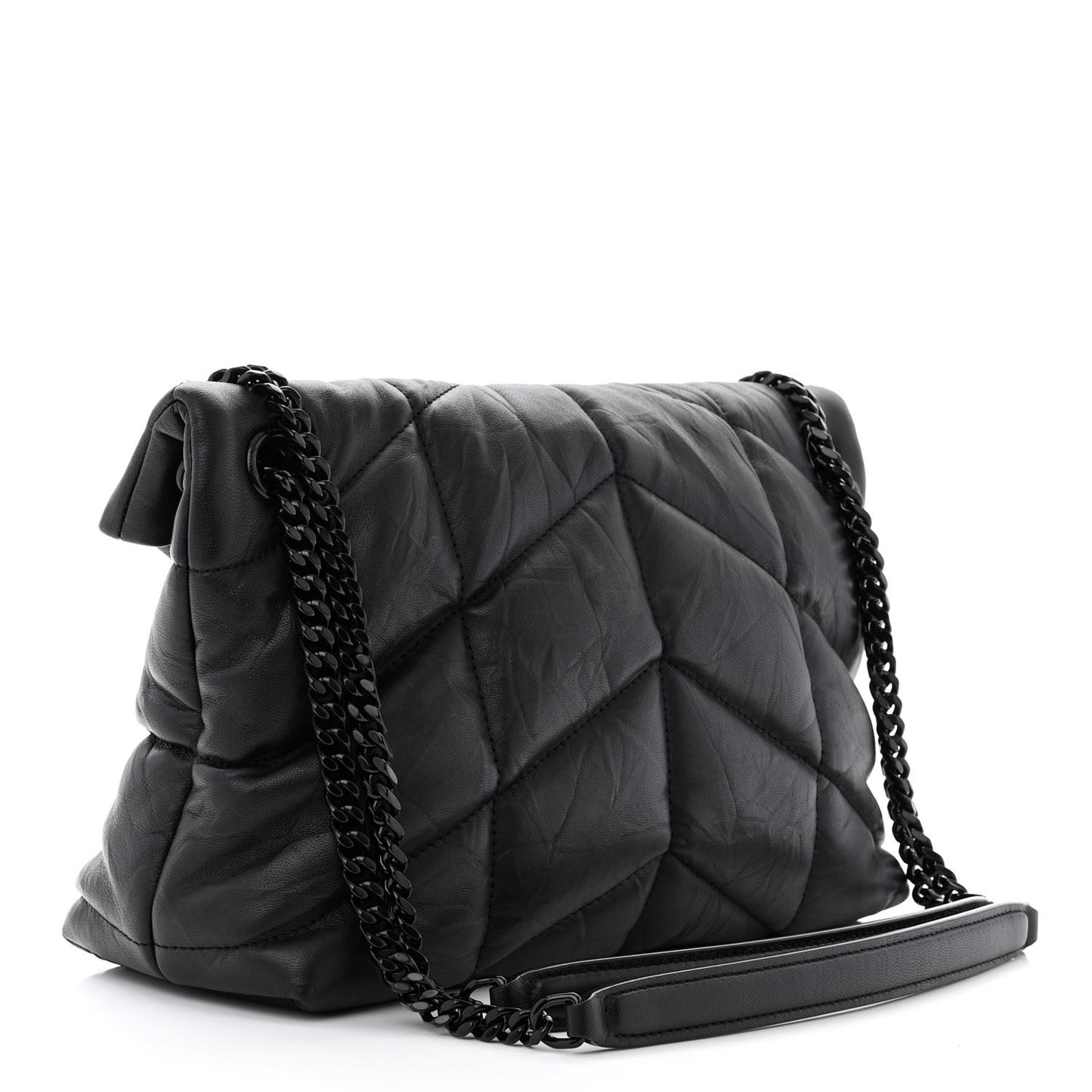 Lambskin Quilted Monogram Monochrome Small Loulou Puffer Chain Satchel Black