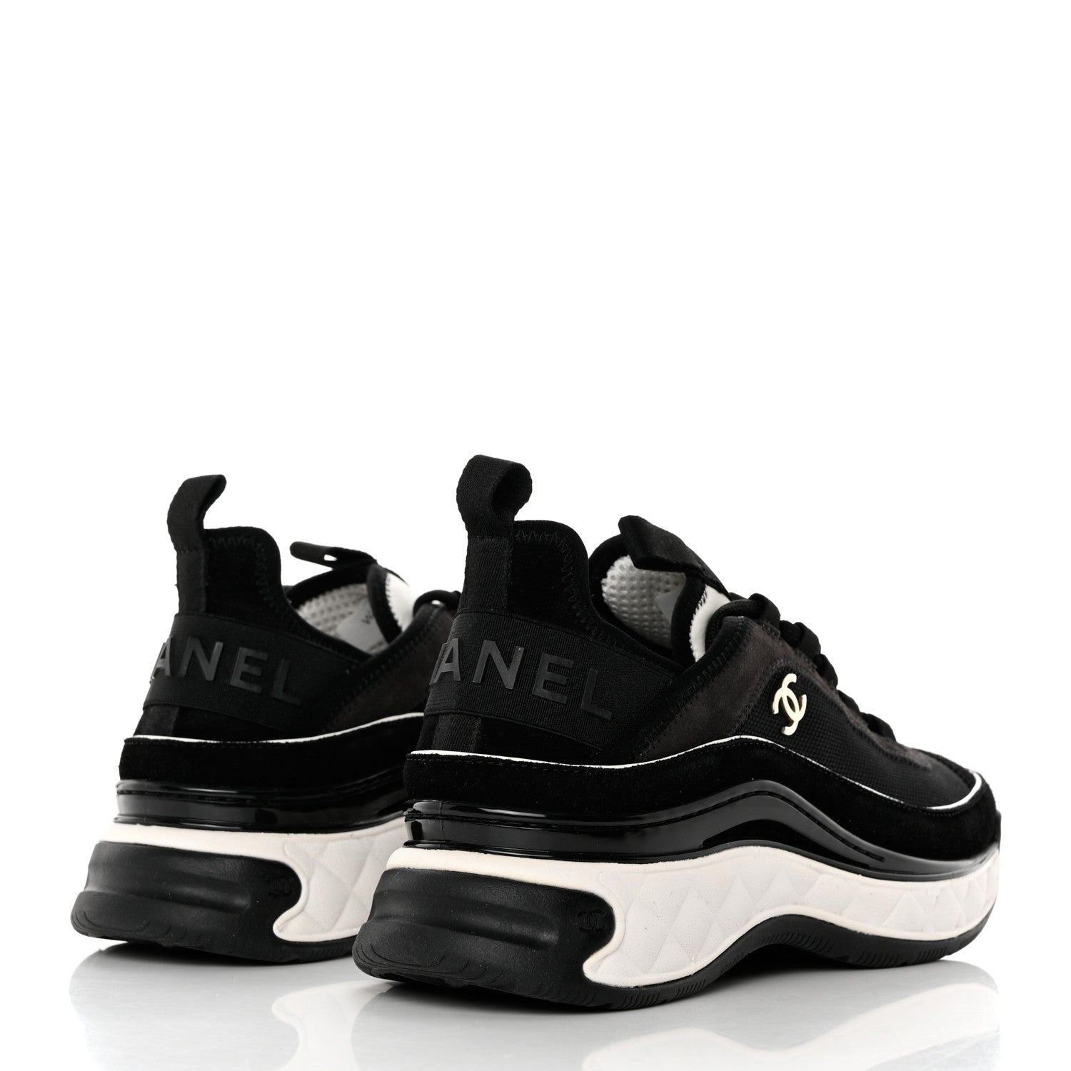 Chanel Velvet Calfskin Mixed Fibers CC Sneakers 38 Black 4 of 9