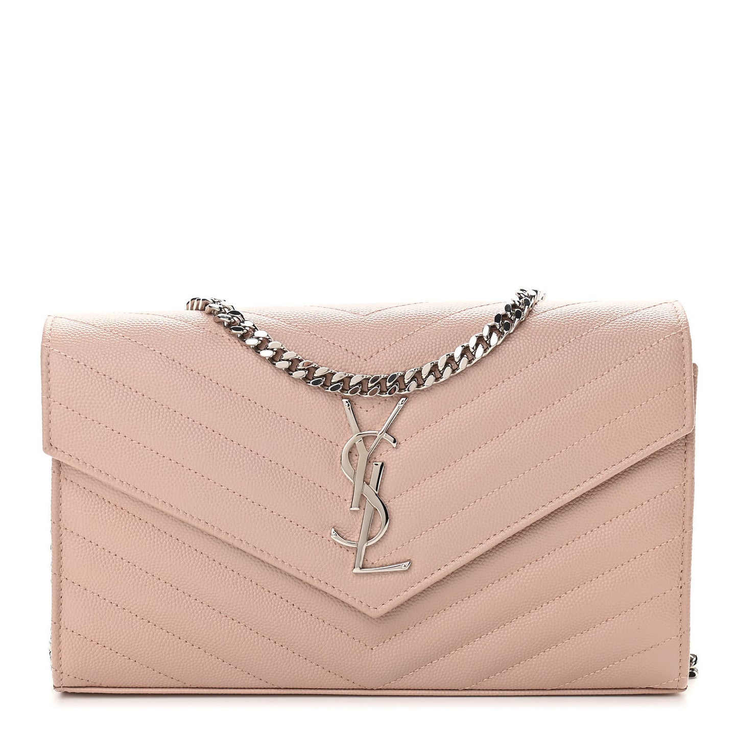 Grain De Poudre Matelasse Chevron Monogram Chain Wallet Pale Pink