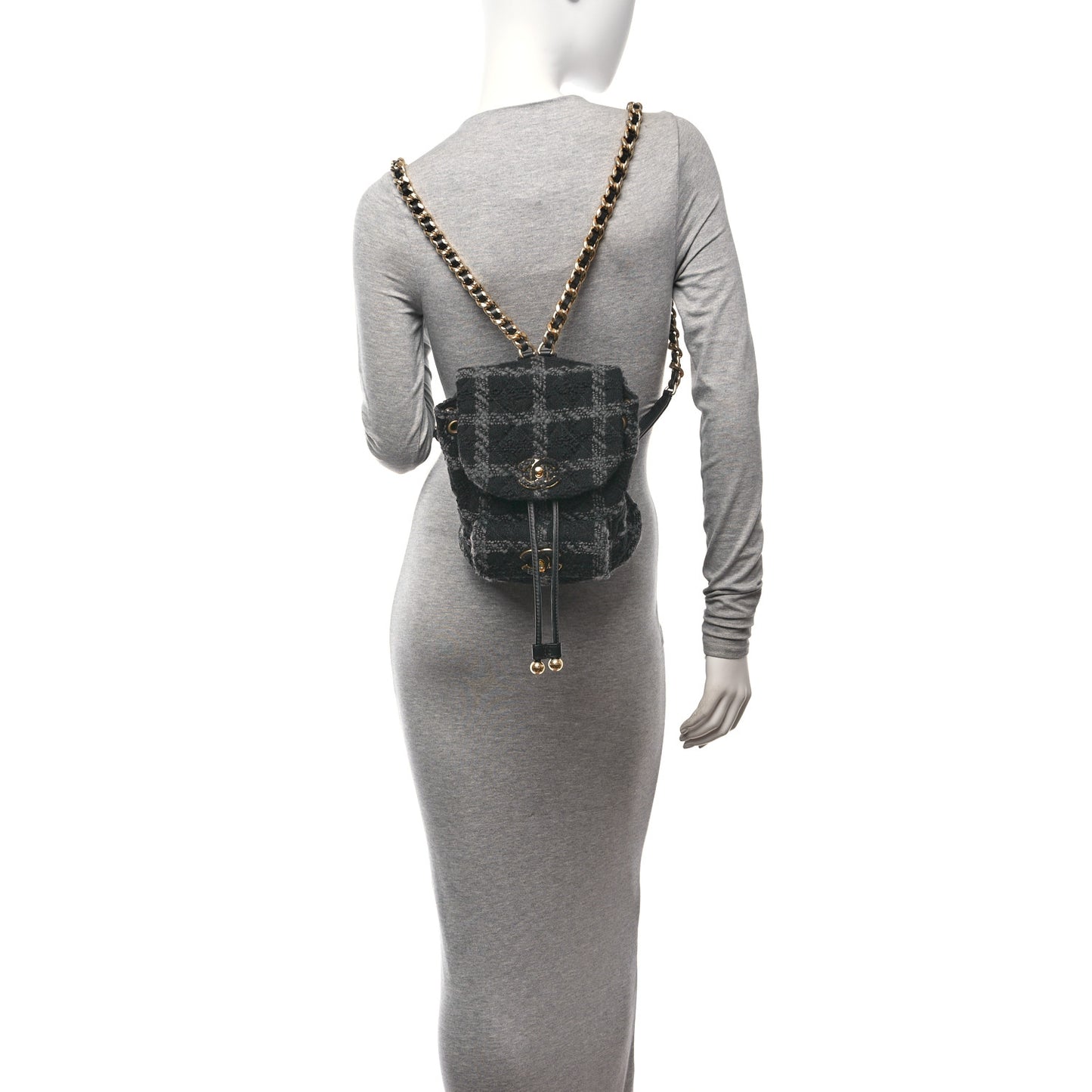 Wool Tweed Elegant Backpack Black Grey