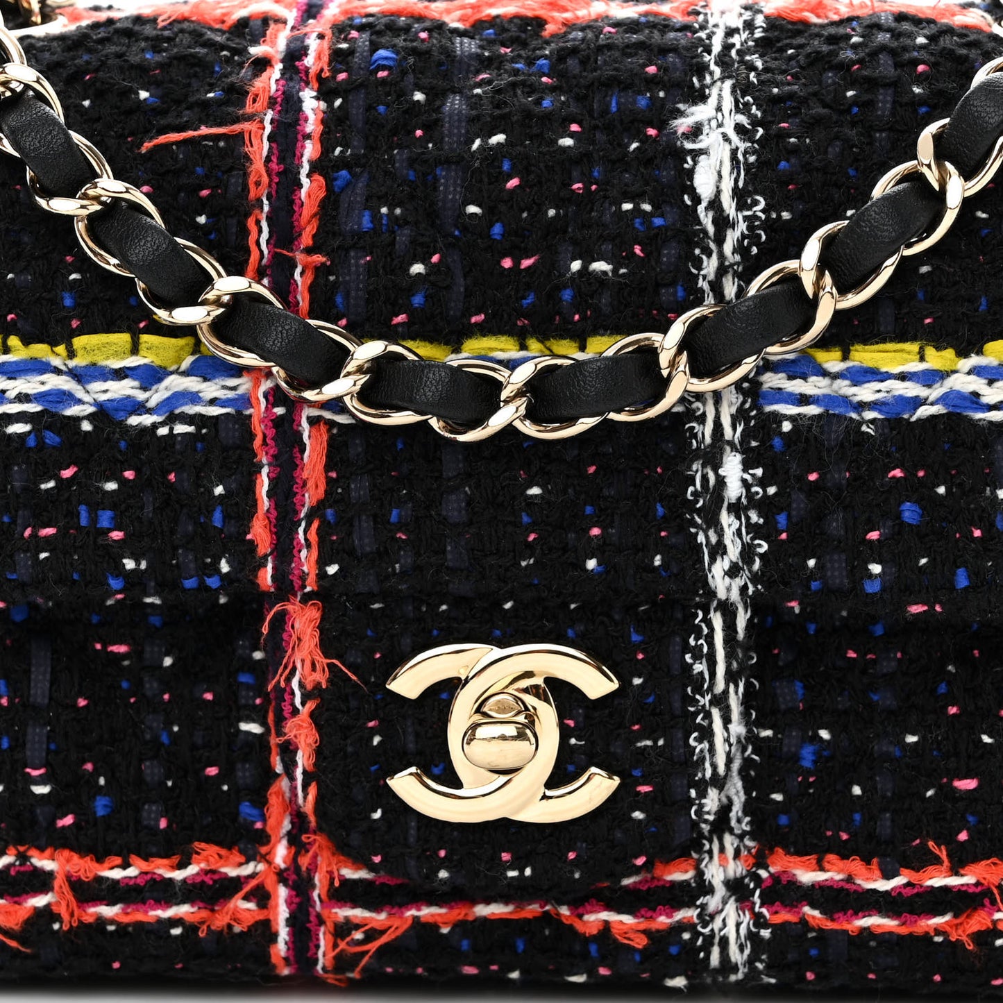 Tweed Quilted Mini Rectangular Flap Black Multicolor