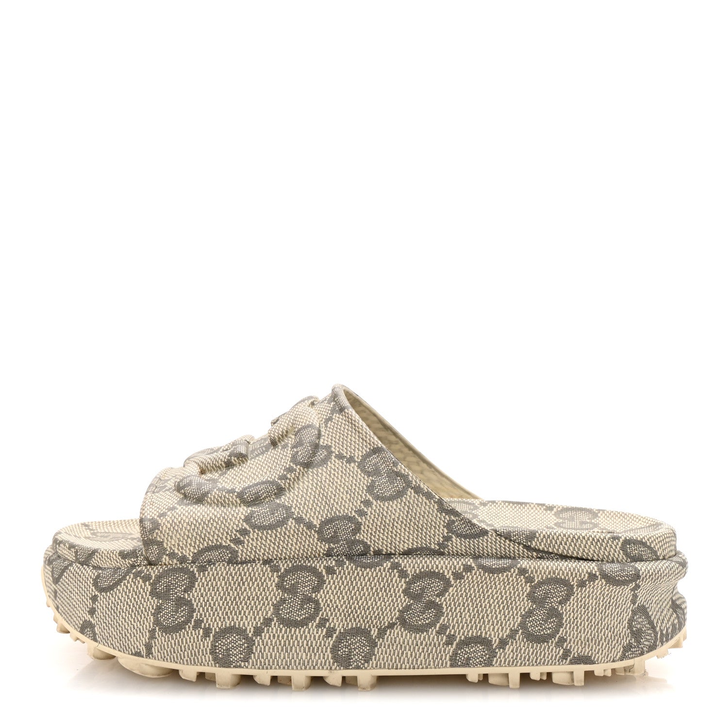 Gucci Cubic Rubber GG Monogram Womens Interlocking G Platform 42mm Slide Sandals 38 Beige Ebony 1 of 8