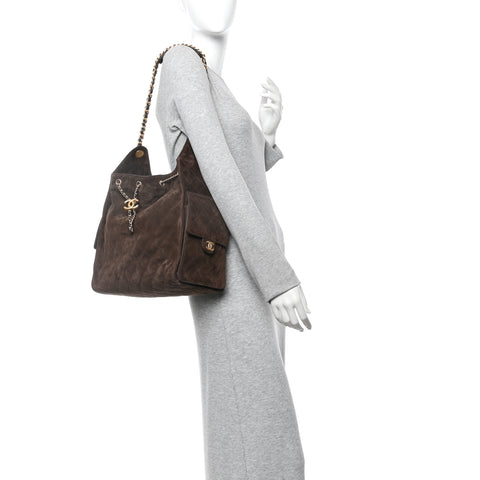 Suede Quilted Medium Chanel 25 Handbag Dark Brown
