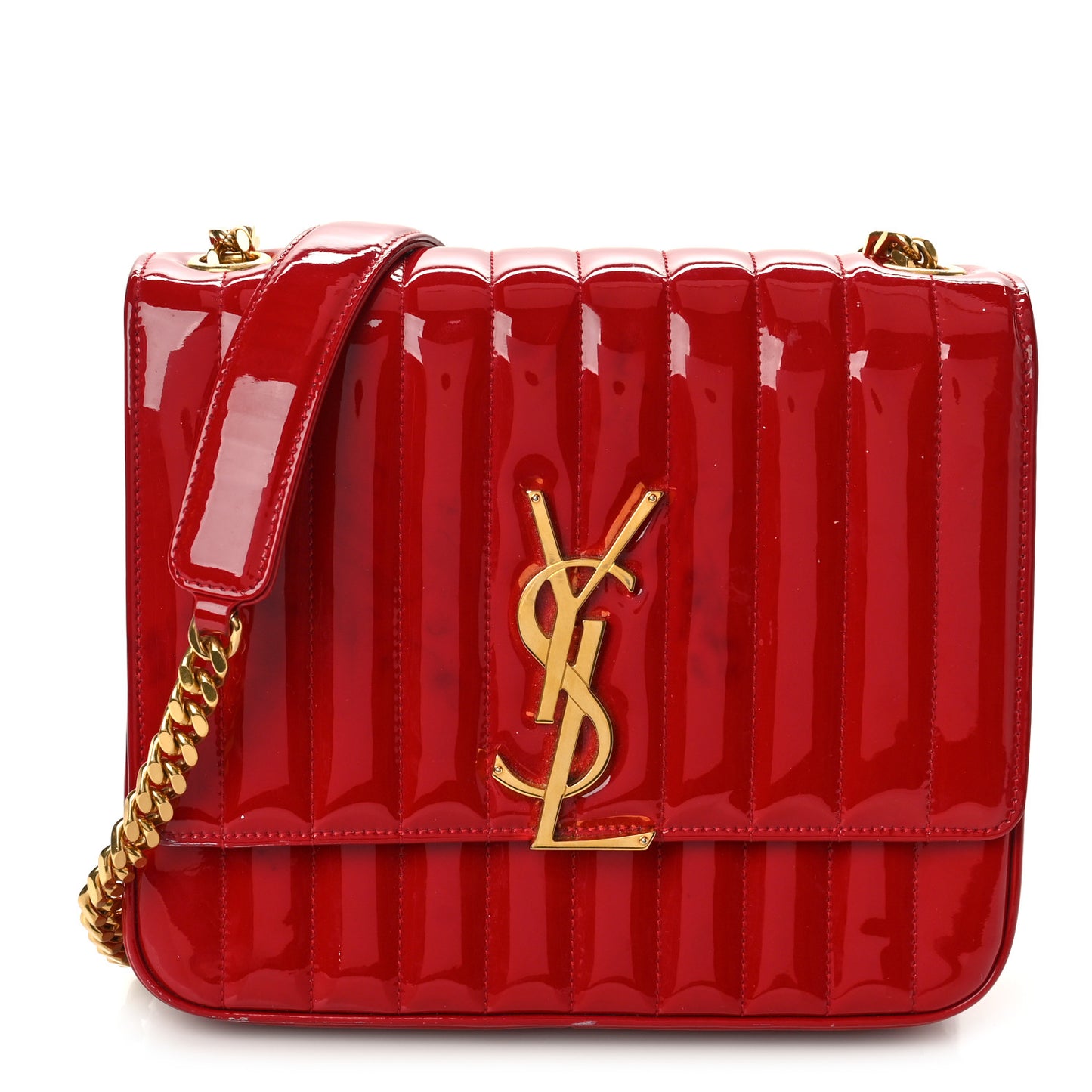 Patent Matelasse Monogram Large Vicky Chain Bag Rouge Eros