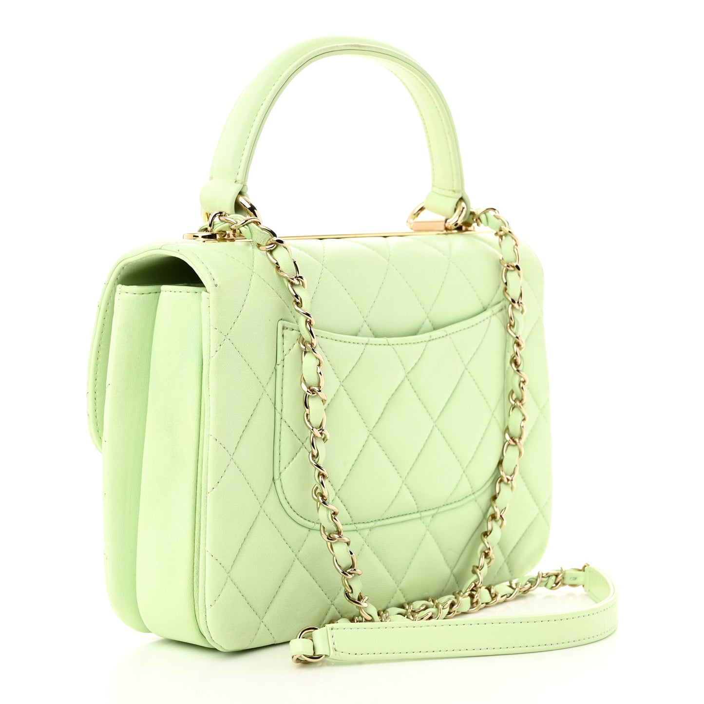 Lambskin Quilted Small Trendy CC Flap Dual Handle Bag Light Green