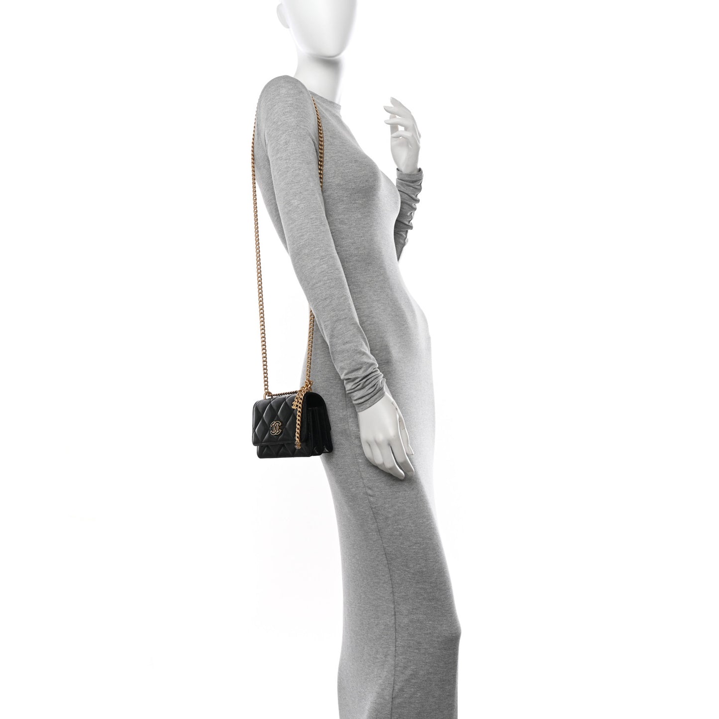 Lambskin Enamel Quilted Pending CC Clutch With Chain Black