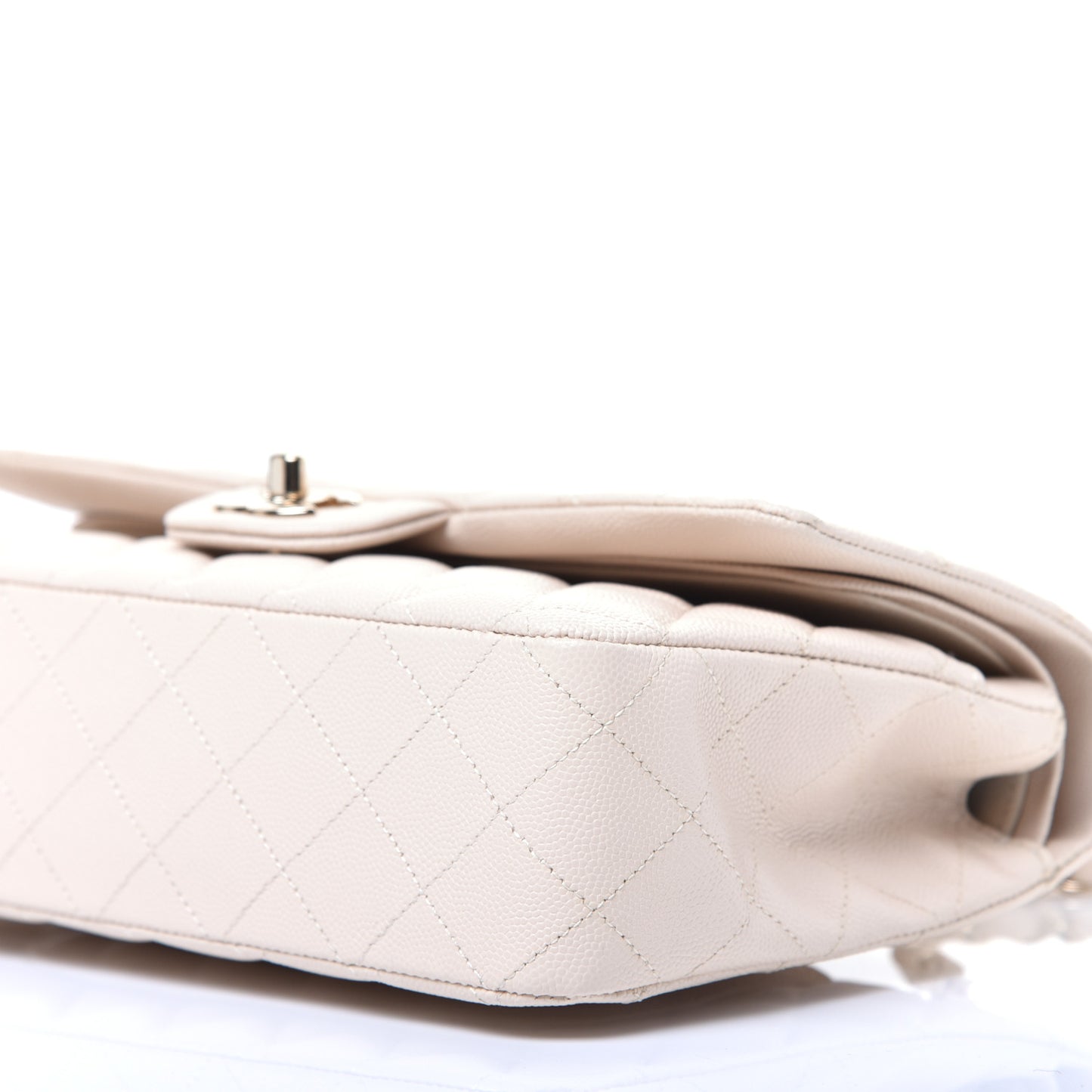 Caviar Quilted Medium Double Flap Beige Clair