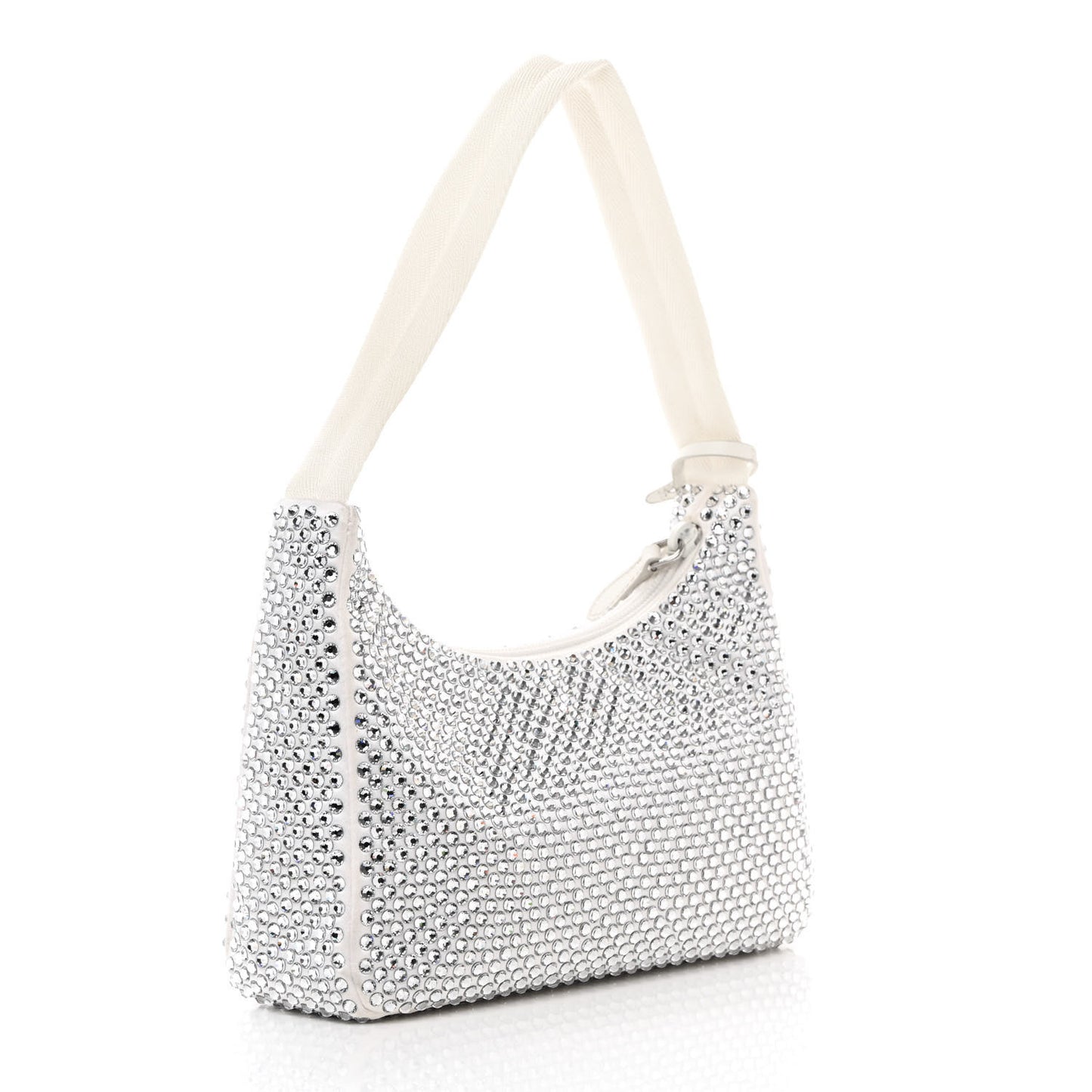 Satin Crystal Mini Re-Edition 2000 Bag White