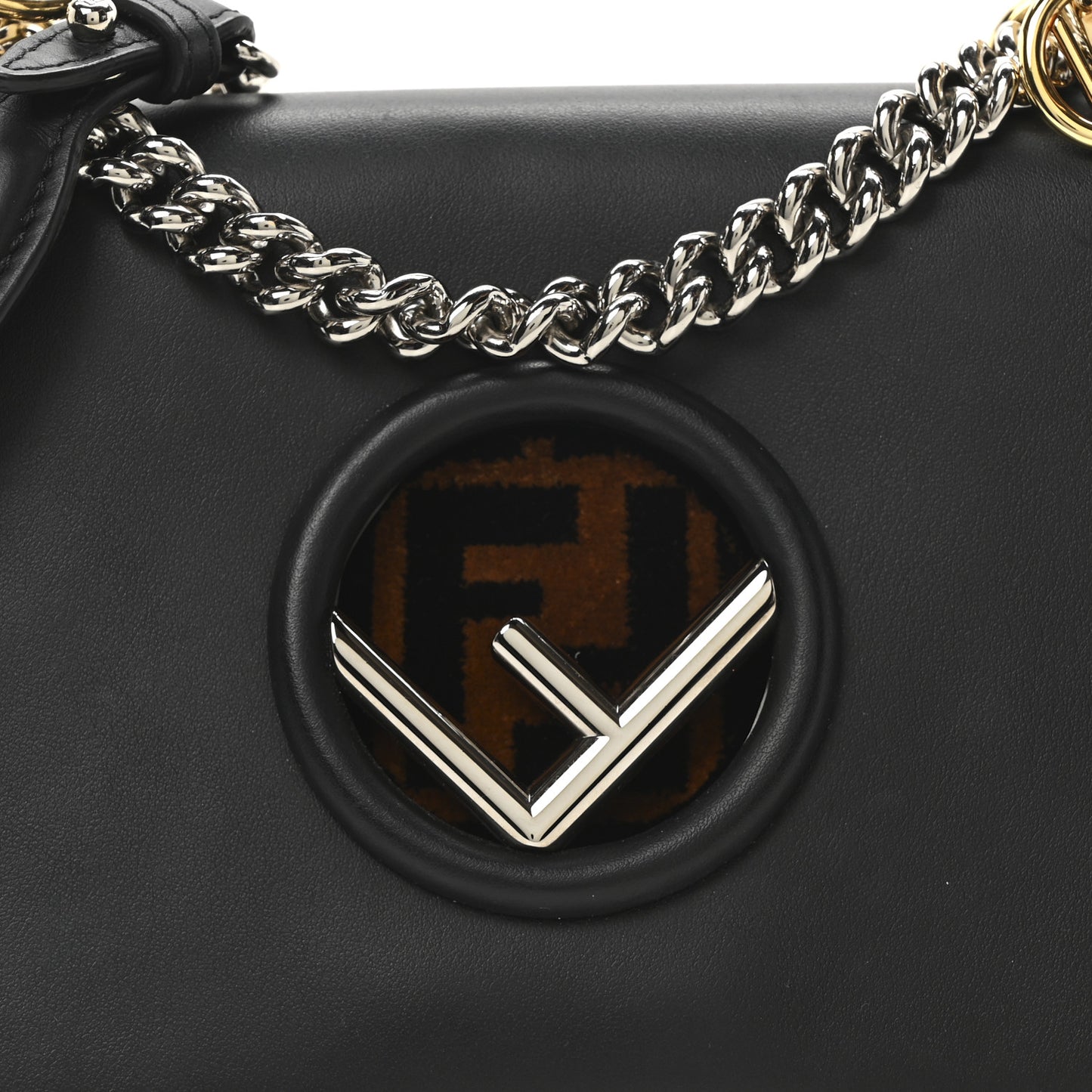 Vitello Century Velvet F is Fendi FF Small Kan I Shoulder Bag Black Tobacco