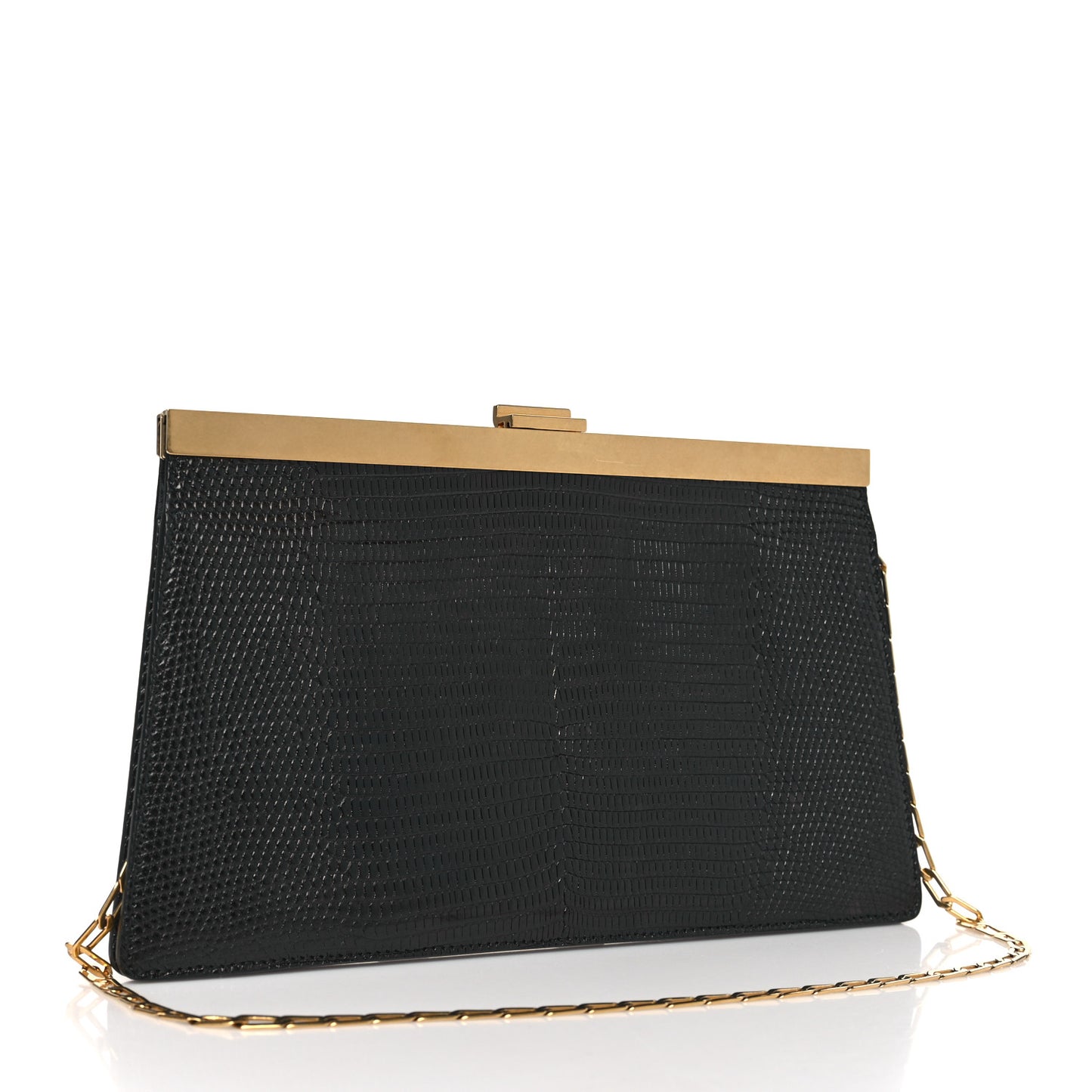 Lizard Mini Clasp Clutch Bag Black
