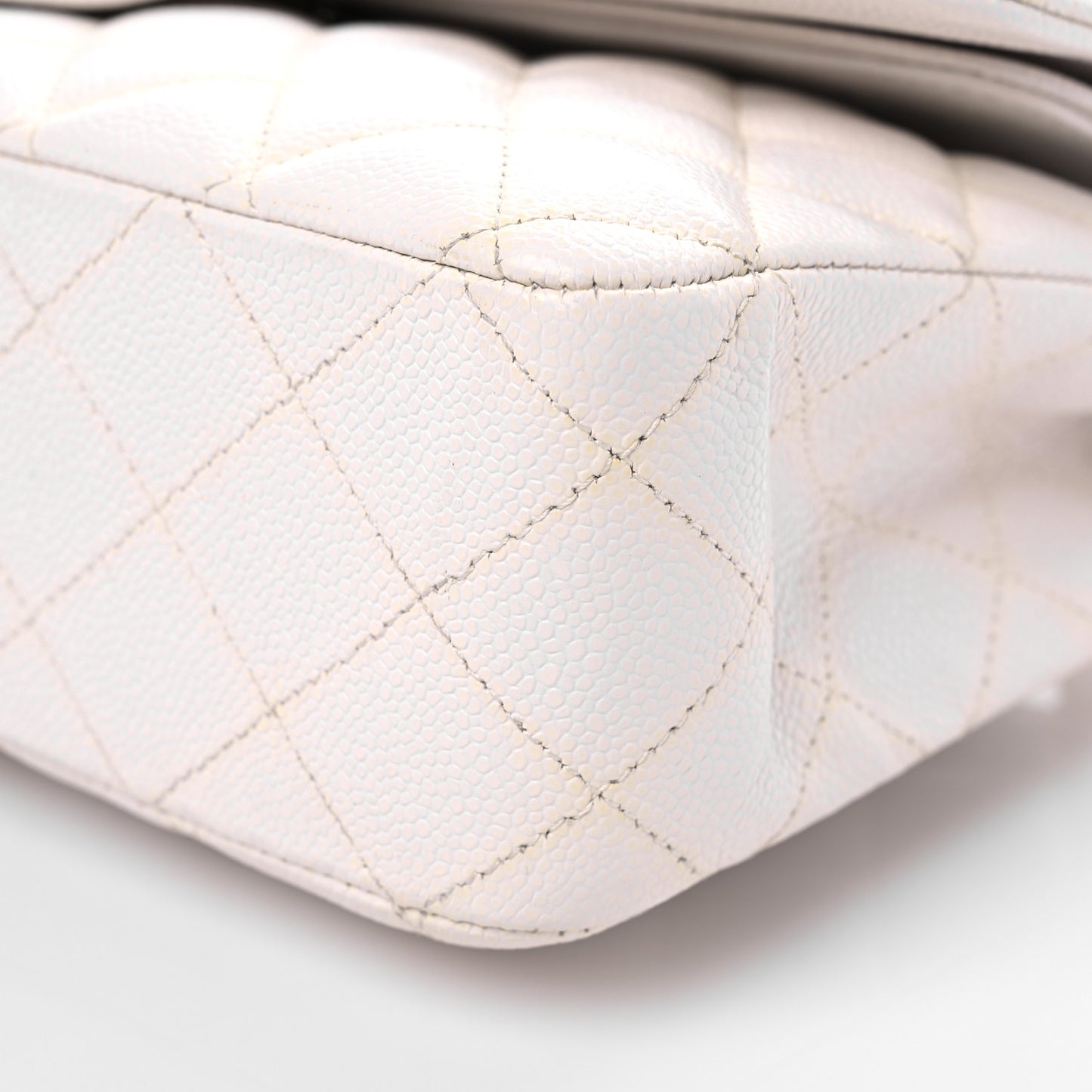 Caviar Quilted Medium Double Flap White