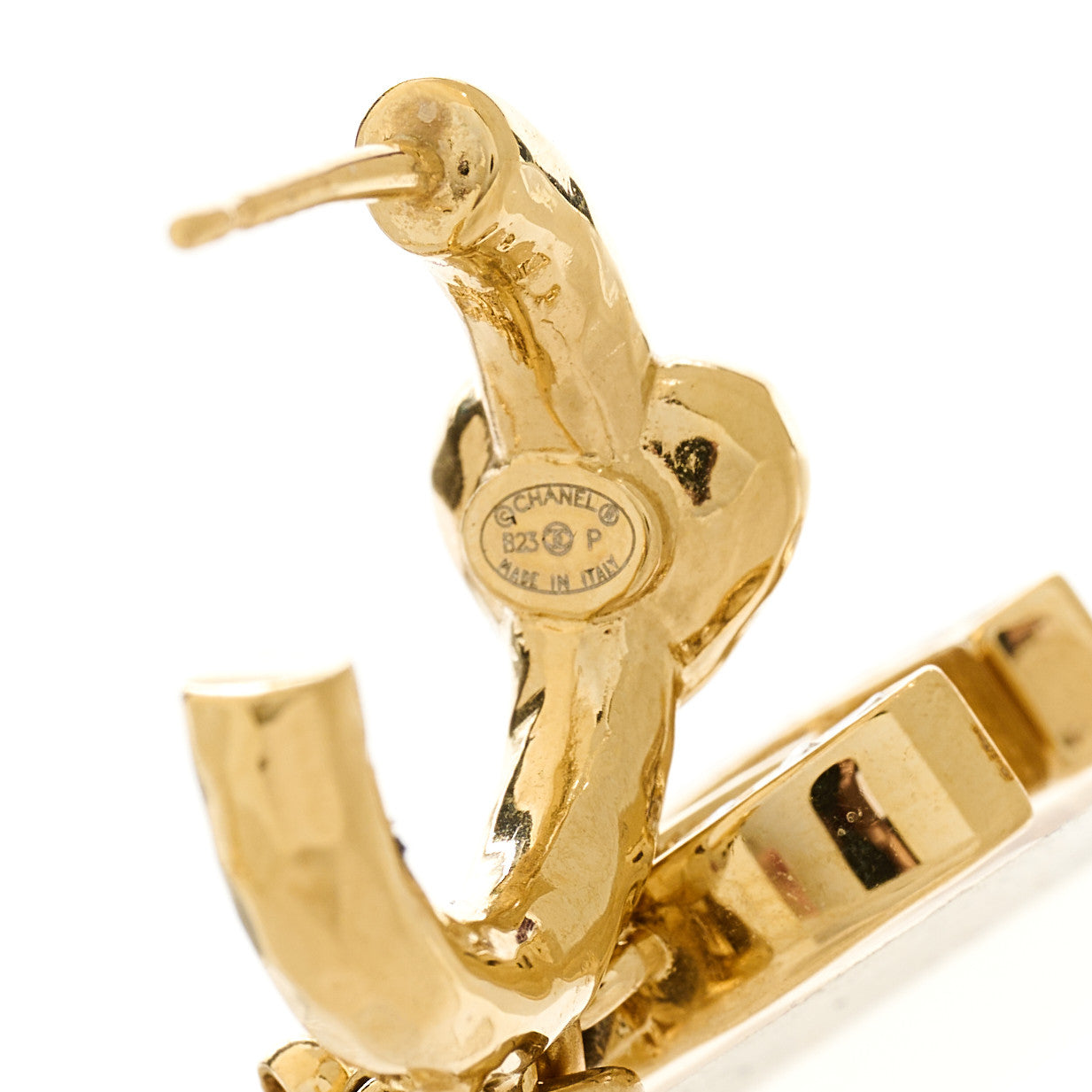 Chanel Metal Crystal CC Drop Heart Chain Earrings Gold 4 of 5