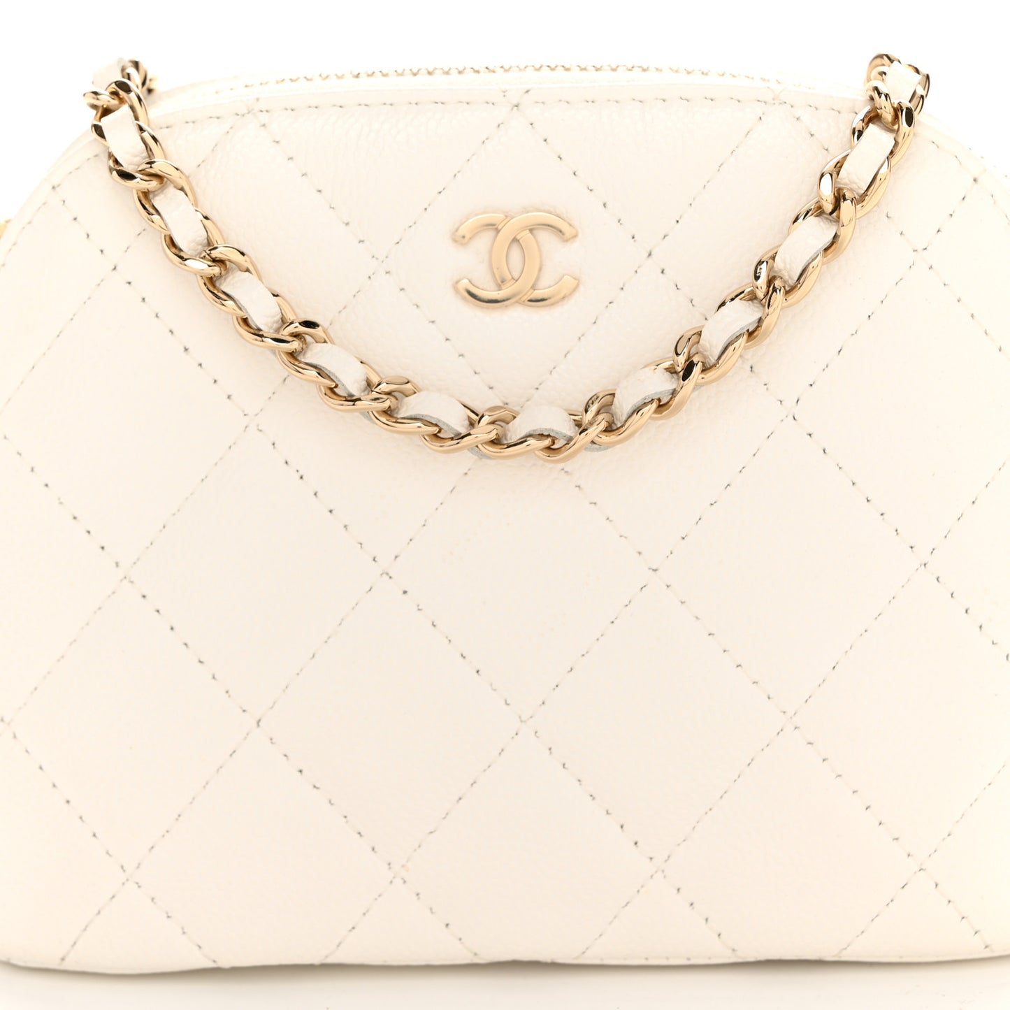 Caviar Quilted Classic Clutch With Chain White