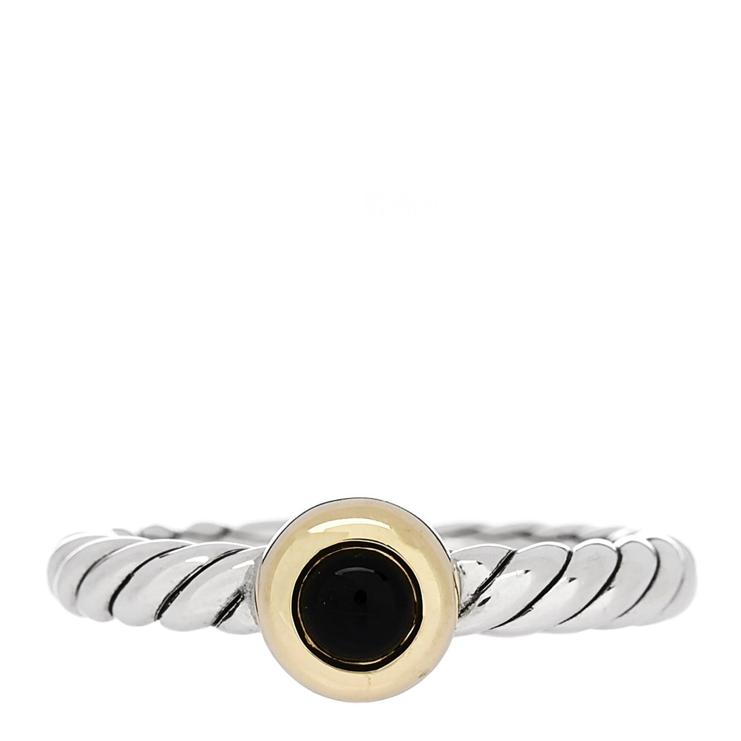 Sterling Silver 14K Yellow Gold Black Onyx Petite Cable Ring 53 6.5