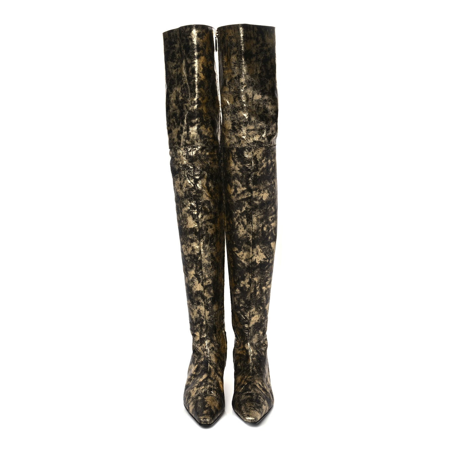 Metallic Lambskin Over the Knee Boots 40 Gold Black
