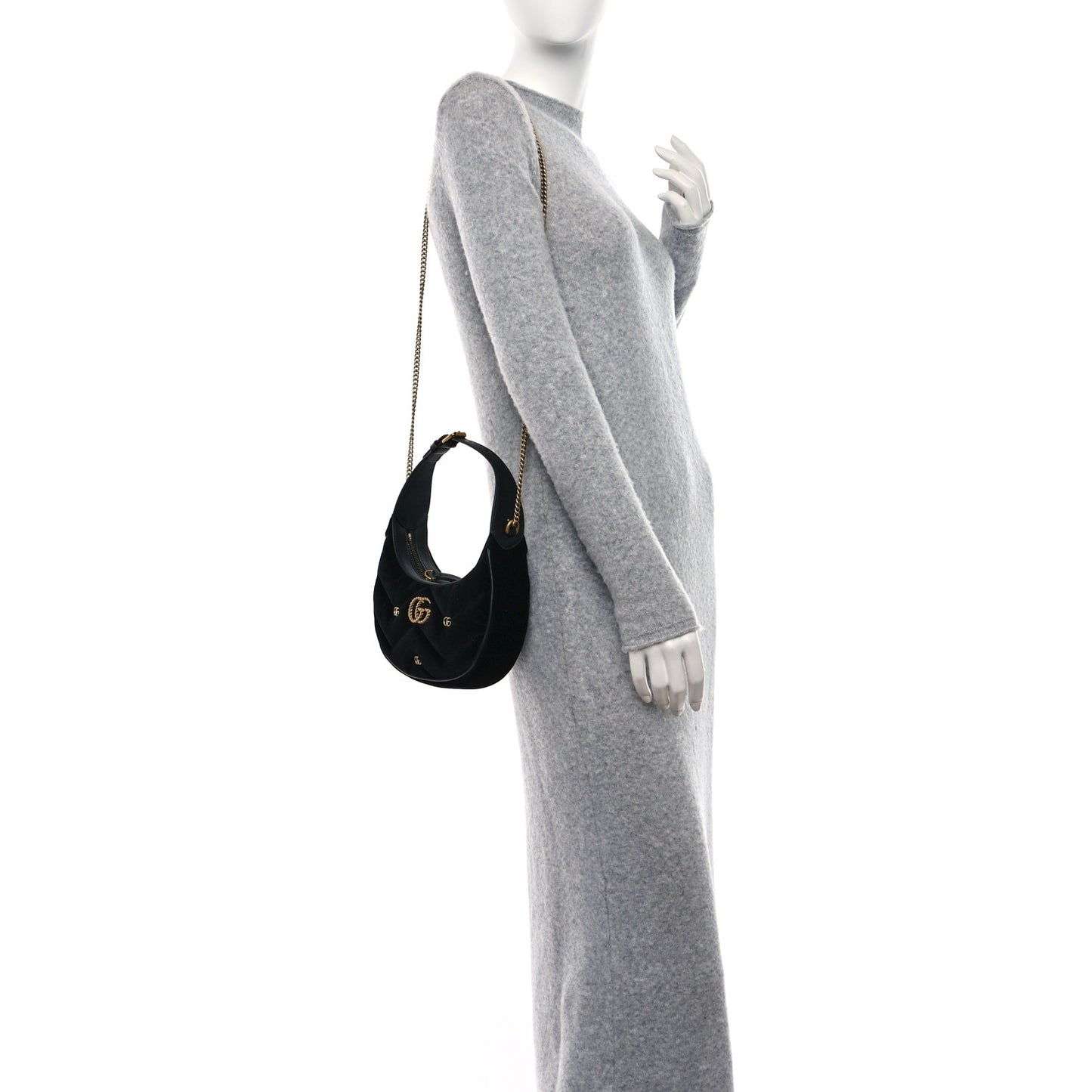 Velvet Matelasse Double G Studs Torchon GG Marmont Half Moon Hobo Black
