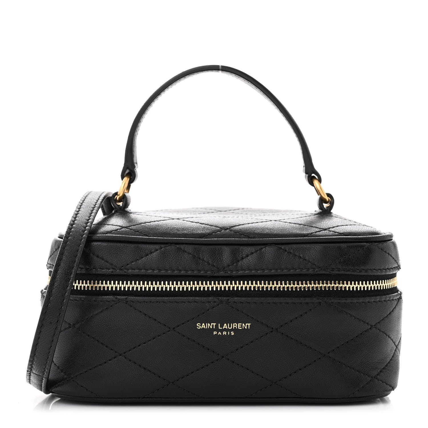 Saint Laurent Grain De Poudre Quilted Vanity Bag Top Handle Black 1 of 11