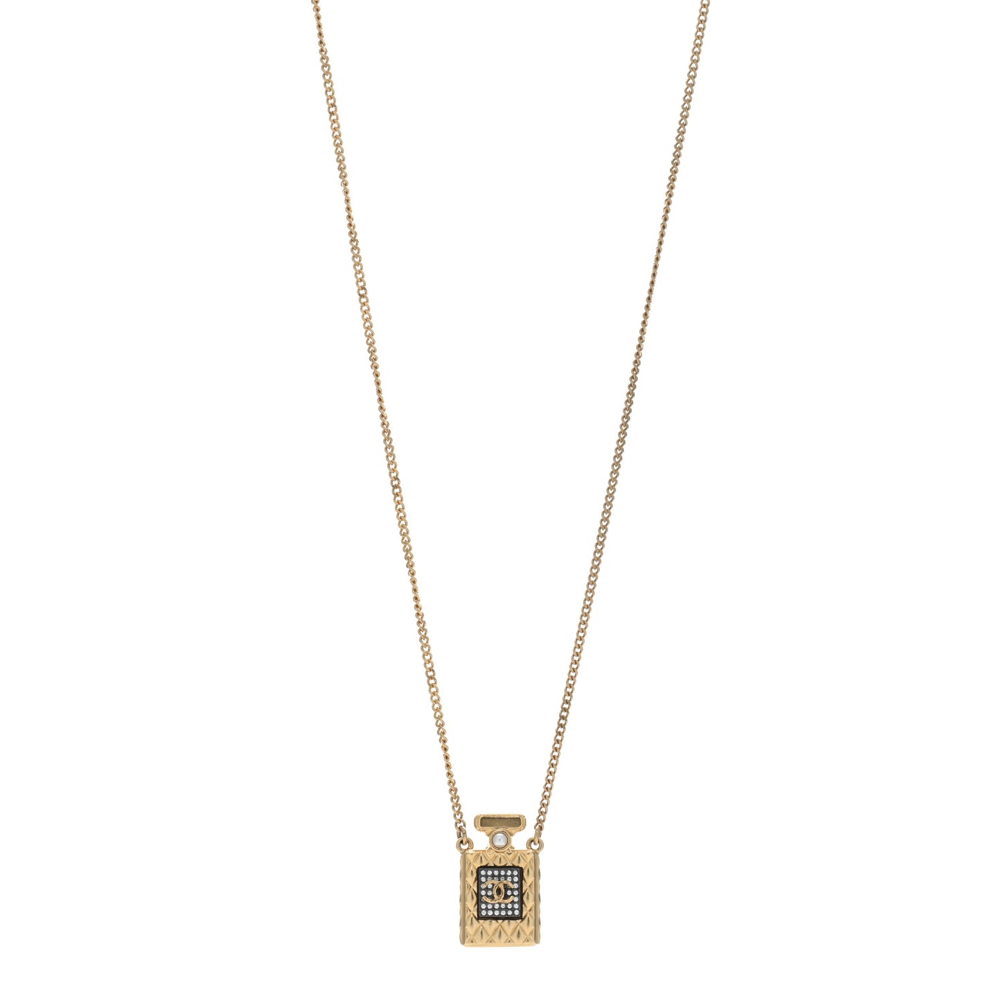 Crystal Pearl Perfume Bottle CC Necklace Black Gold