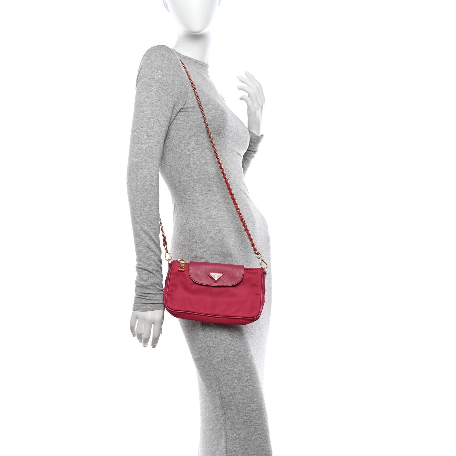 Prada Tessuto Nylon Saffiano Crossbody Bag Ibisco 3 of 12