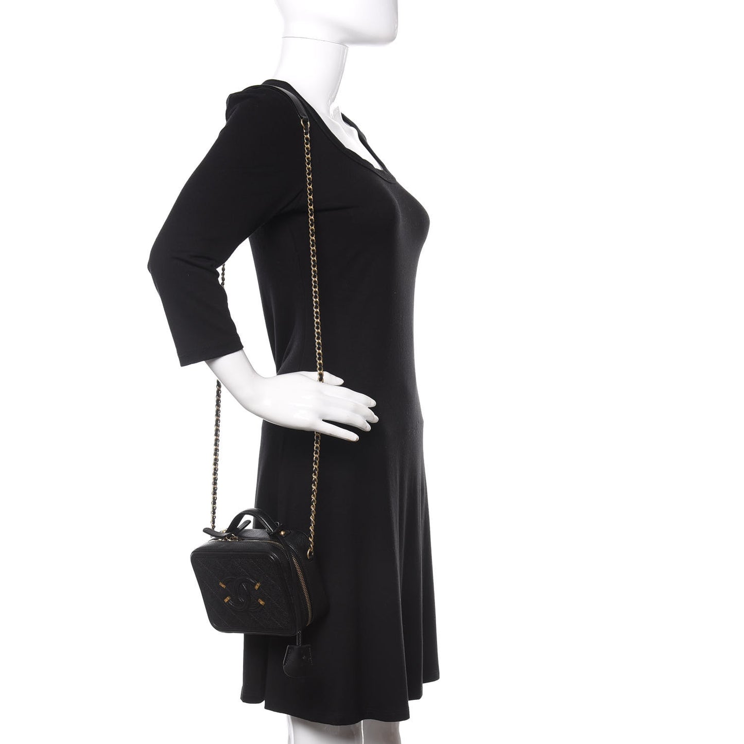 Caviar Quilted Small CC Filigree Vanity Case Black