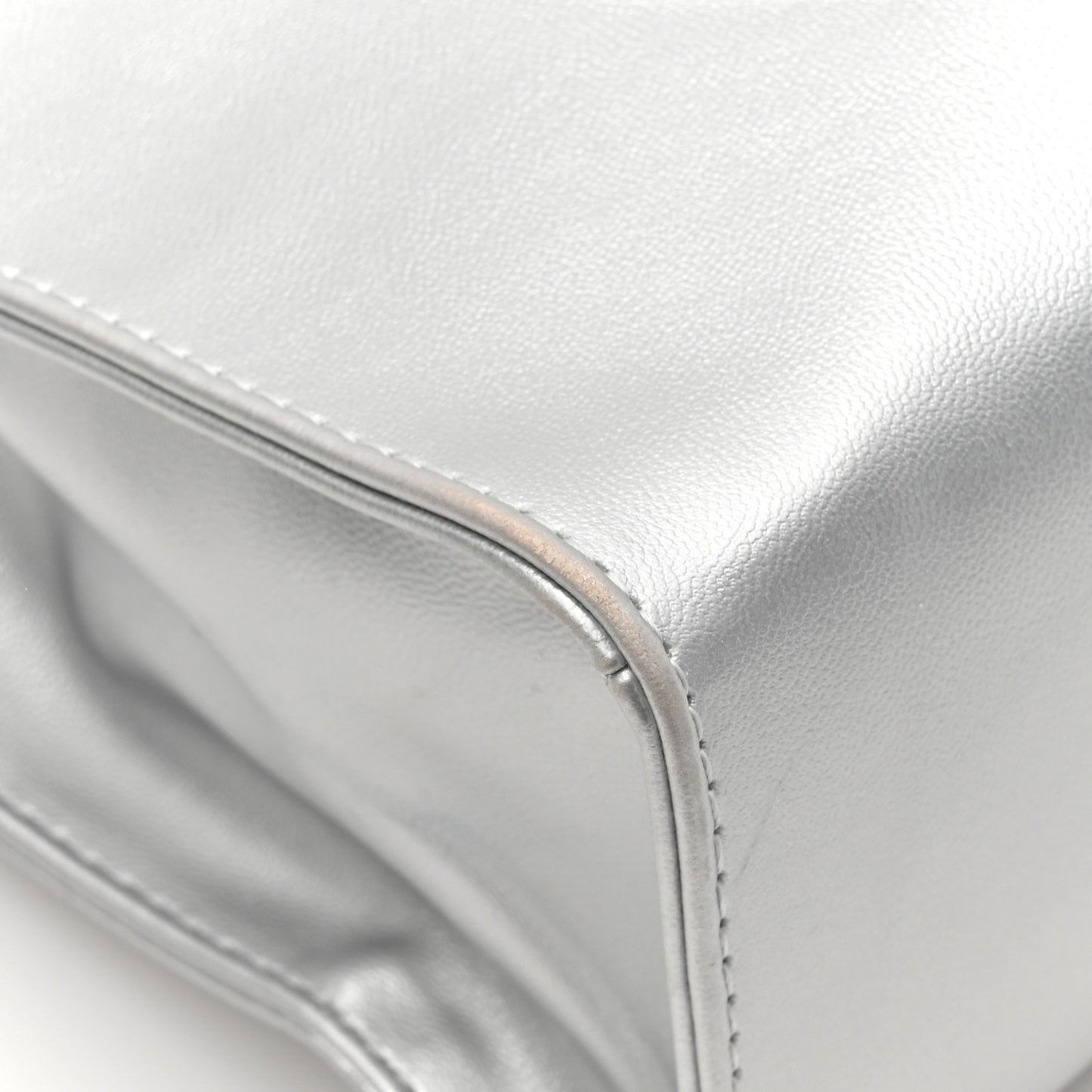 Metallic Vegan Leather Small Shopping Bag Silver