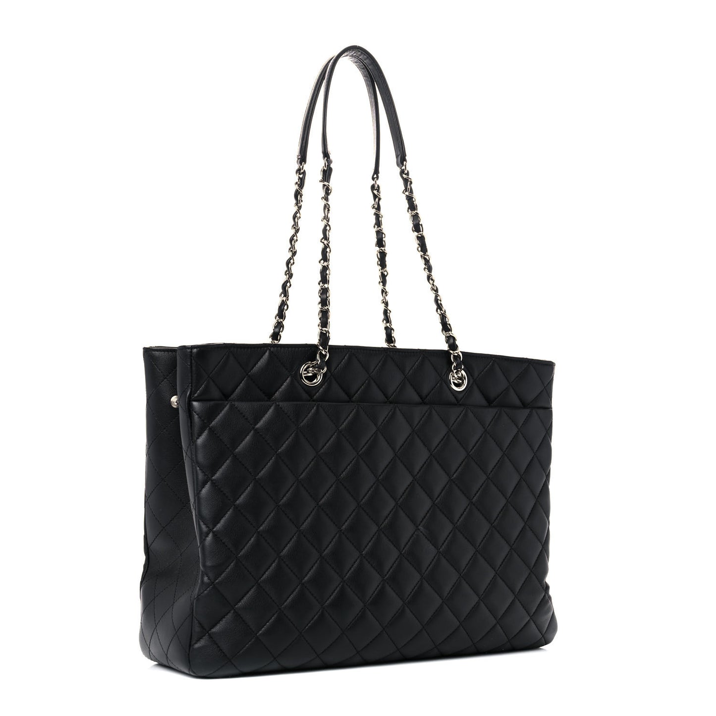Calfskin Quilted Large Classic Shopping Tote Black