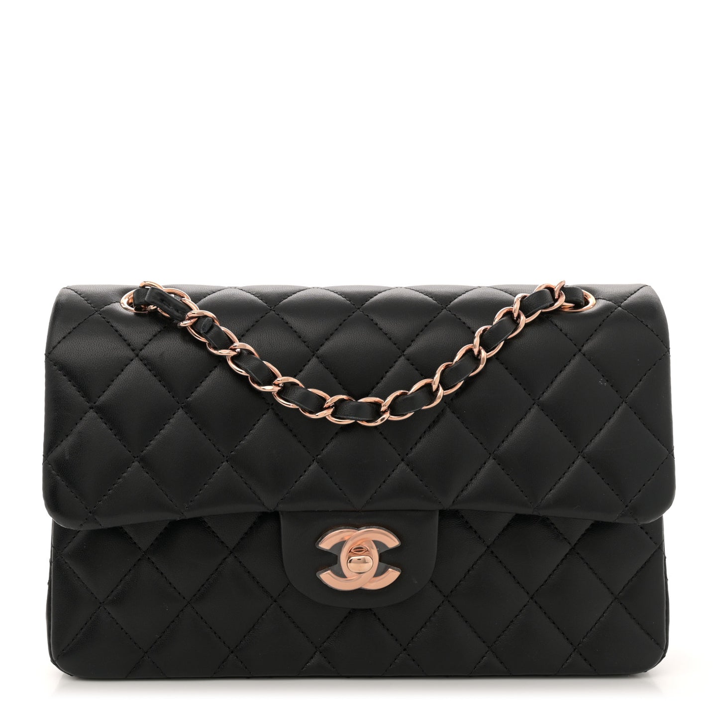 Lambskin Quilted Small Double Flap Black