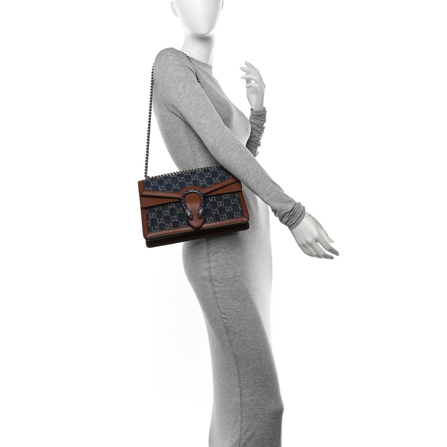New Denim GG Monogram Dollar Calfskin Enamel Small Dionysus Shoulder Bag Blue Tea Cuir Epilog Electric Blue