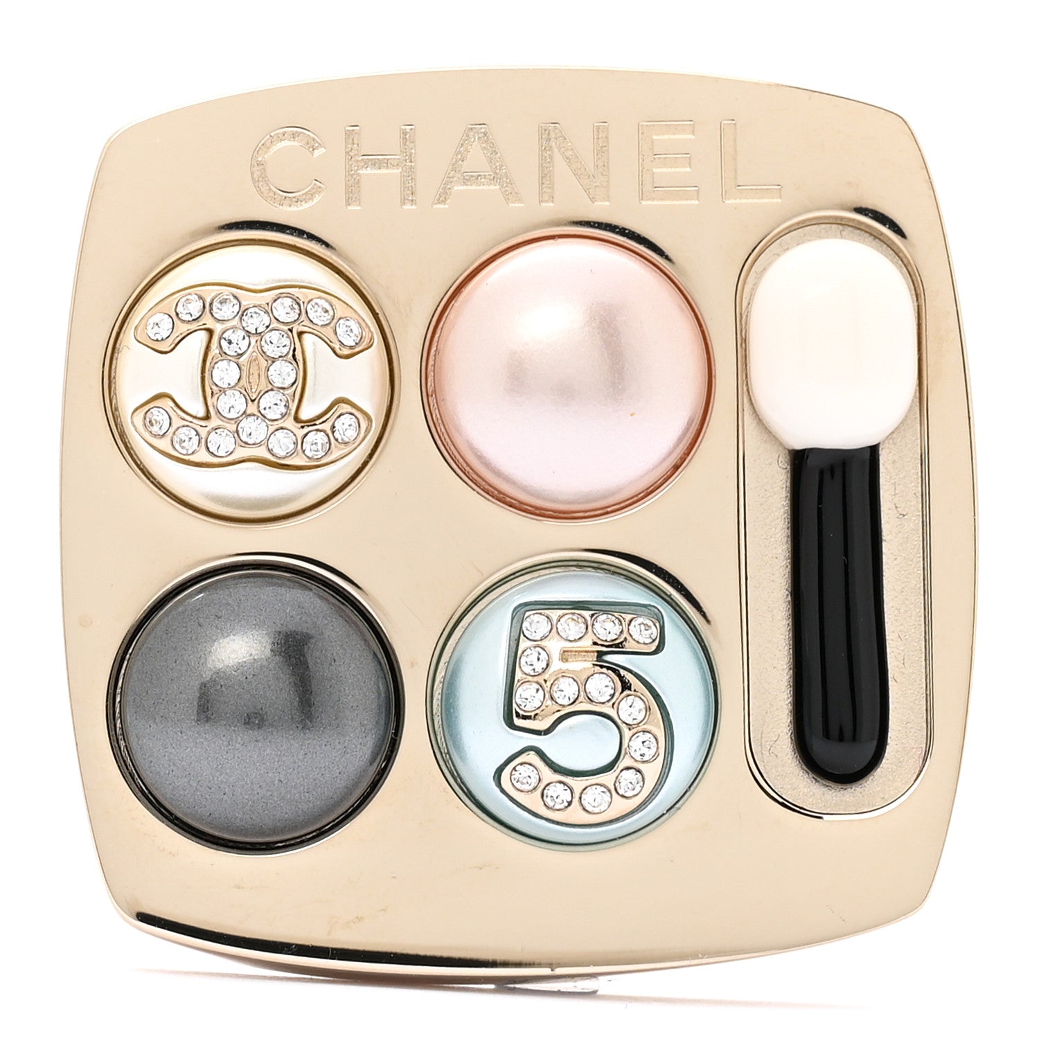 Chanel Pearl Resin Crystal CC No 5 Eyeshadow Brooch Gold Pearly