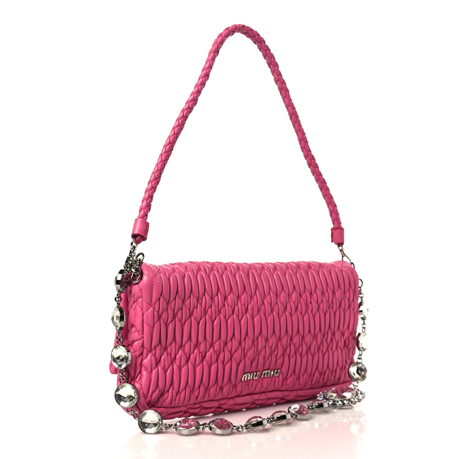 Miu Miu Nappa Matelasse Crystal Flap Clutch Fuxia 2 of 9