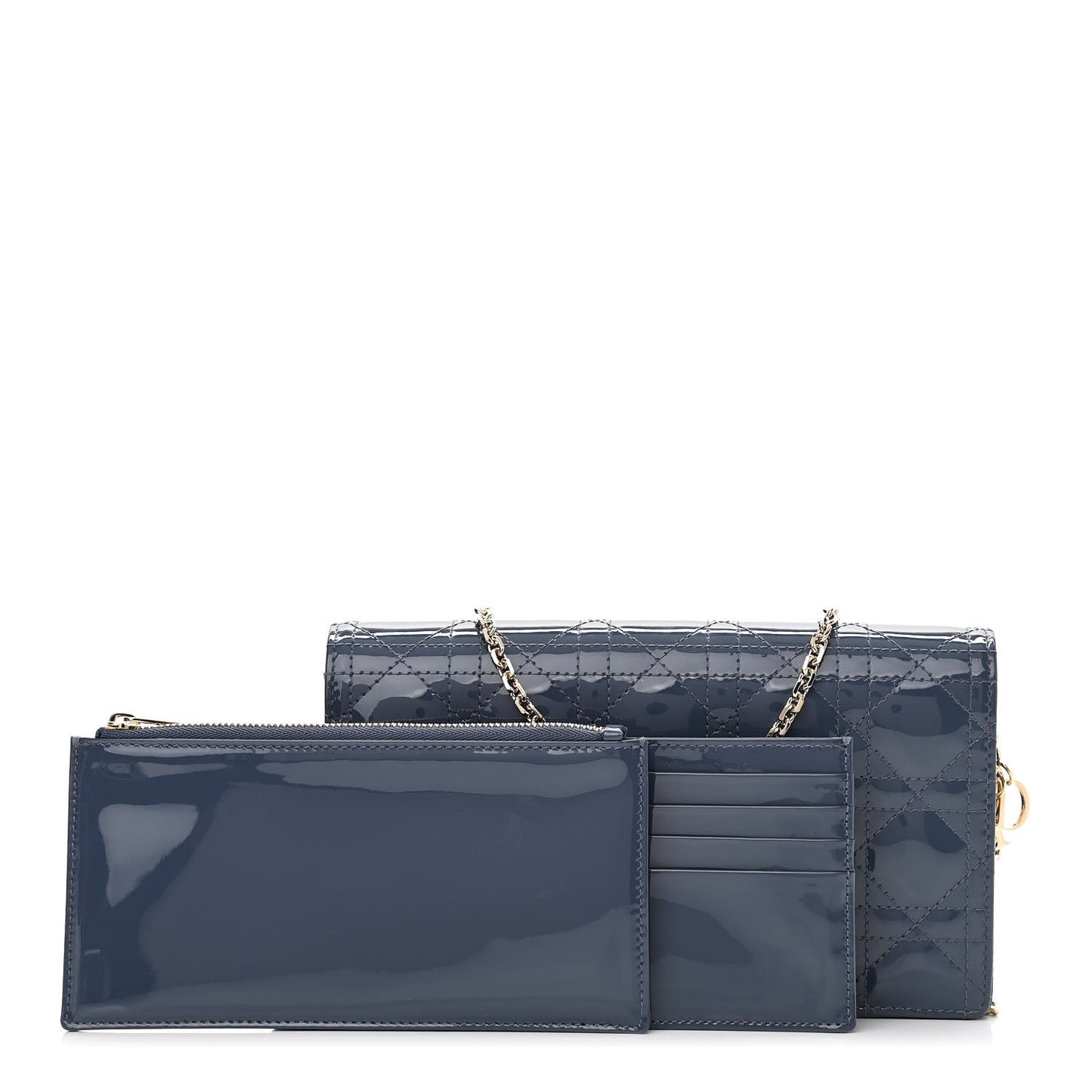 Patent Cannage Lady Dior Clutch Denim Blue