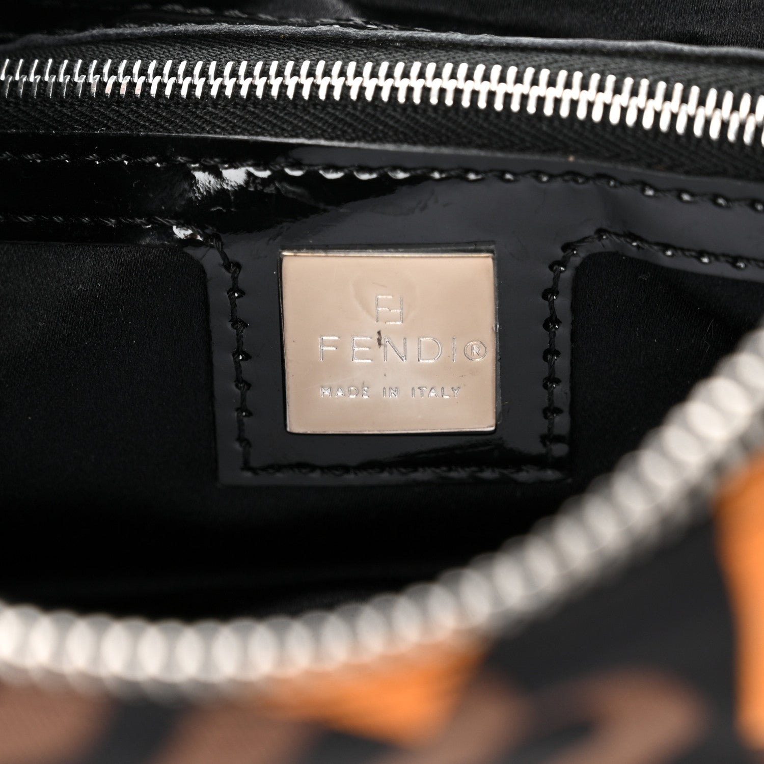 Fendi Nylon Patent Half Moon Baguette Black Brown Orange 6 of 9