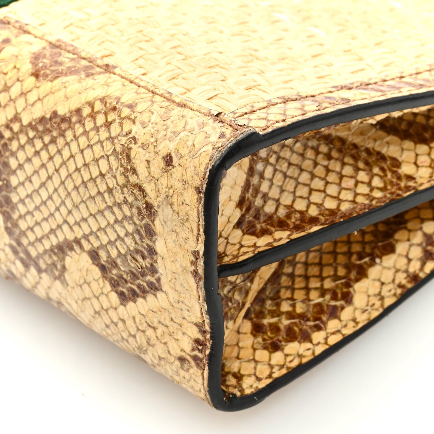 Raffia Elaphe GG Small Ophidia Chain Shoulder Bag Natural Cream Brown