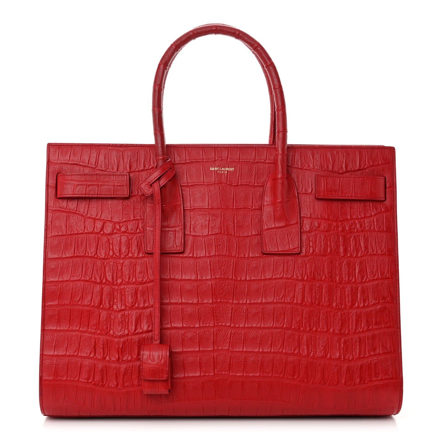 Calfskin Crocodile Embossed Large Sac De Jour Carryall Lipstick Red