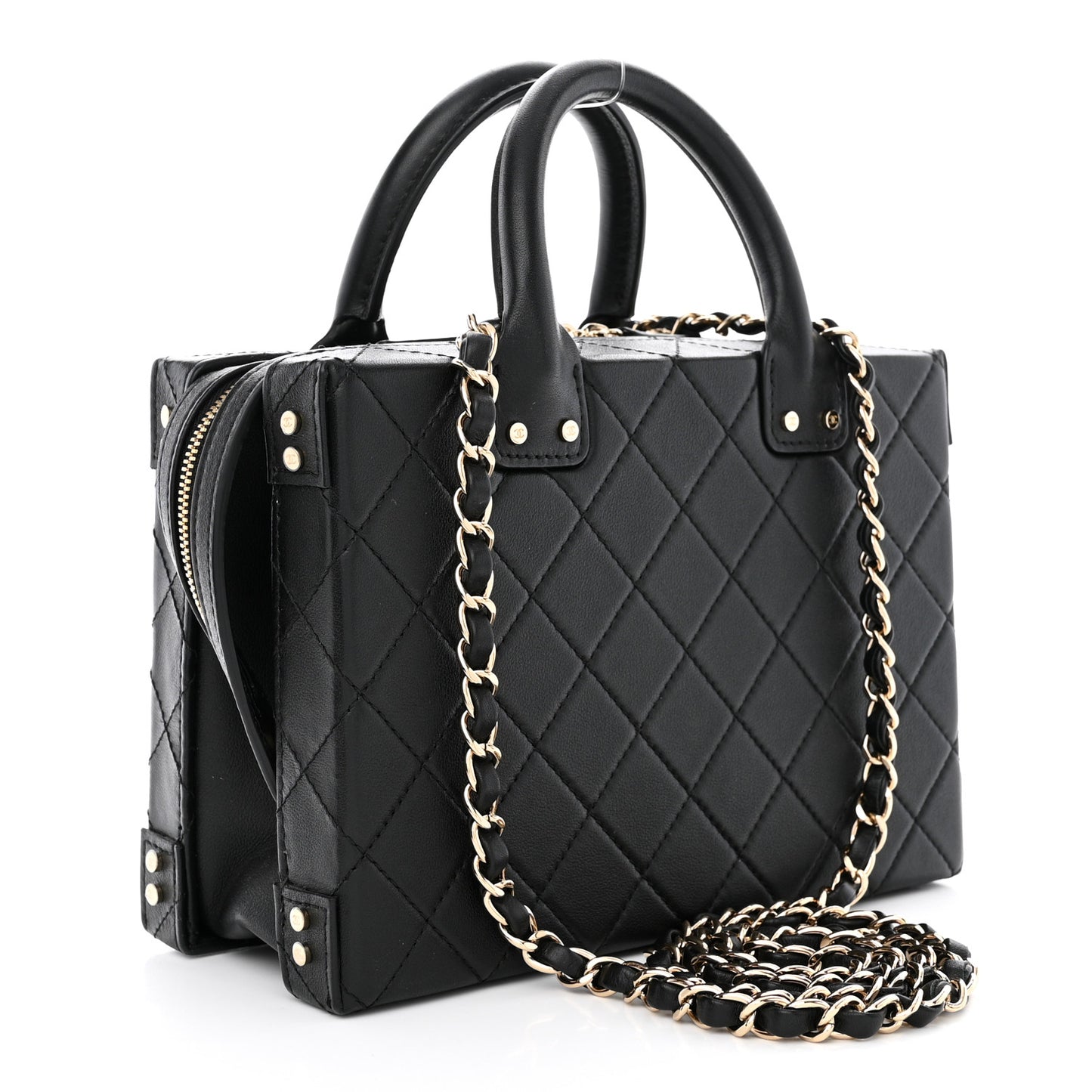 Calfskin Quilted Studded Square Vanity Case Black