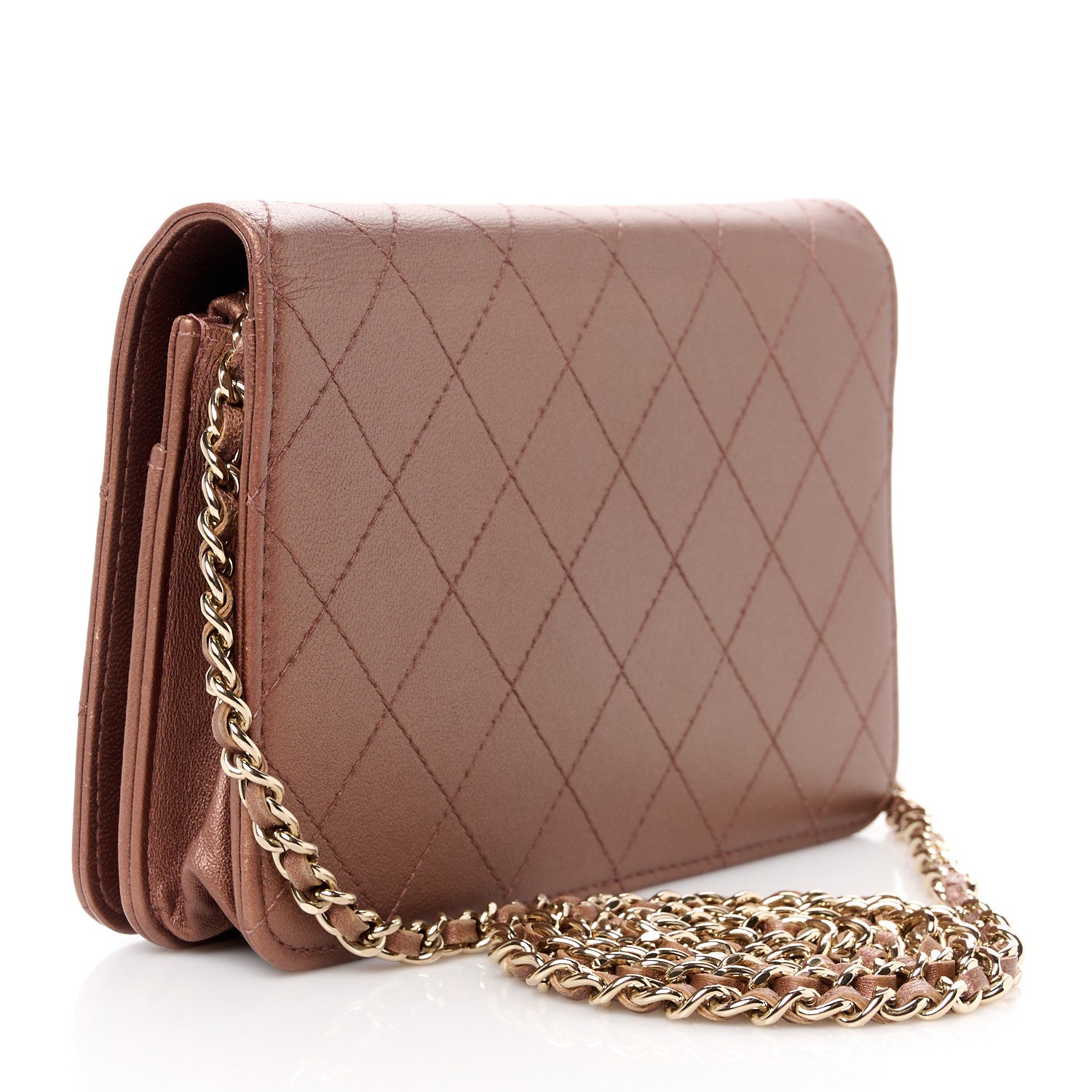 Chanel Metallic Lambskin Quilted Enamel CC Wallet On Chain WOC Bronze 3 of 11