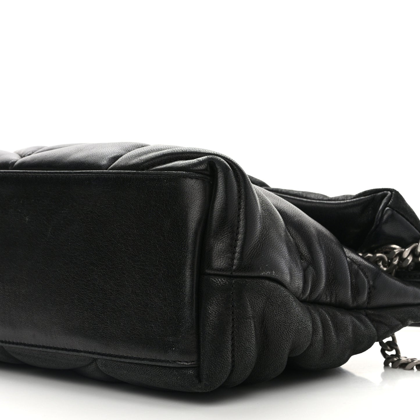 Lambskin Quilted Small Loulou Puffer Monogram Chain Satchel Black