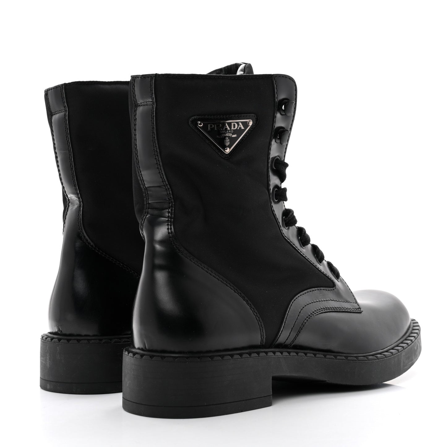 Spazzolato Re-Nylon Metal Triangle Logo Mens Combat Boots 9 Black