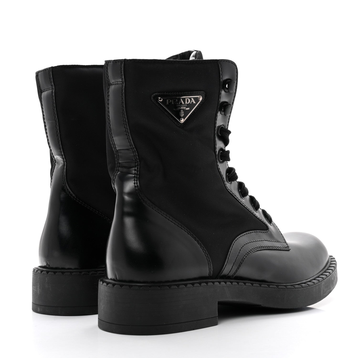 Prada Spazzolato Re-Nylon Metal Triangle Logo Mens Combat Boots 9 Black 4 of 9