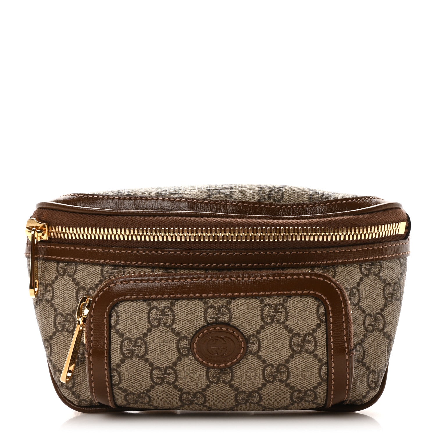 Gucci GG Supreme Monogram Textured Calfskin Retro Interlocking G Belt Bag Beige Ebony Brown Sugar 1 of 10