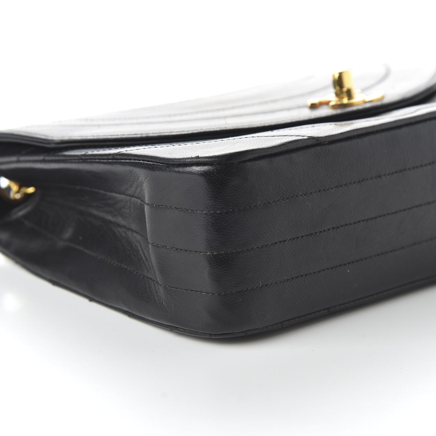 Lambskin Ribbon Quilted Small Single Flap Black