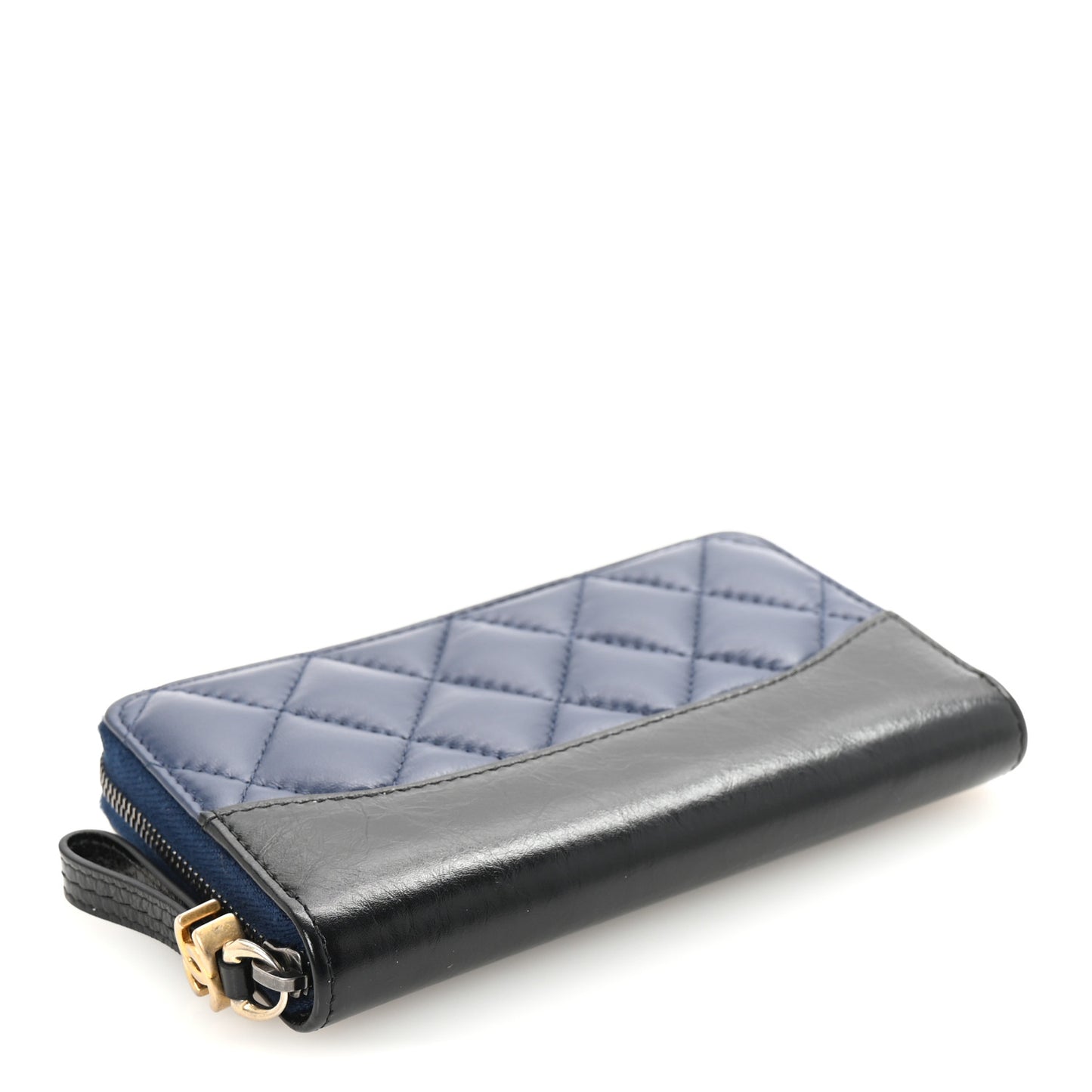 Aged Calfskin Quilted Small Gabrielle Zip Around Wallet Blue Black