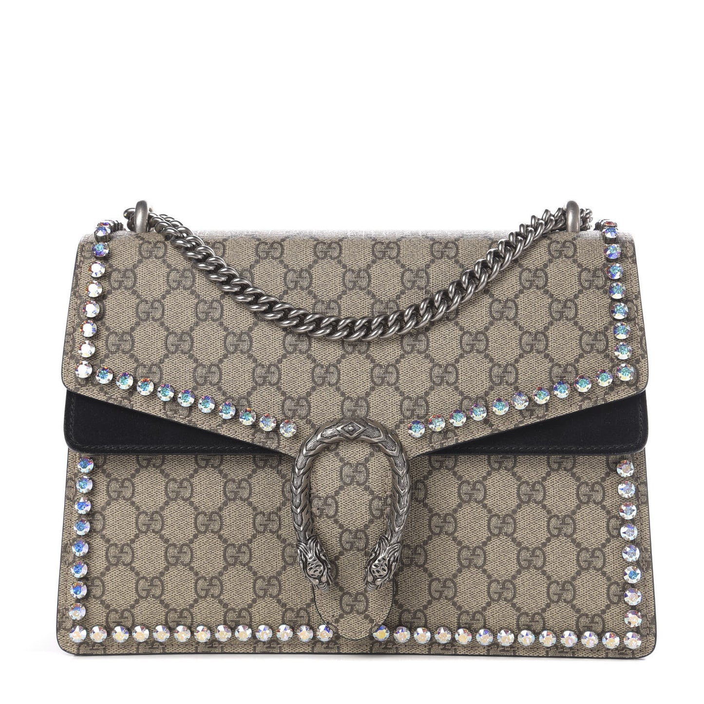 GG Supreme Monogram Crystal Medium Dionysus Shoulder Bag Black