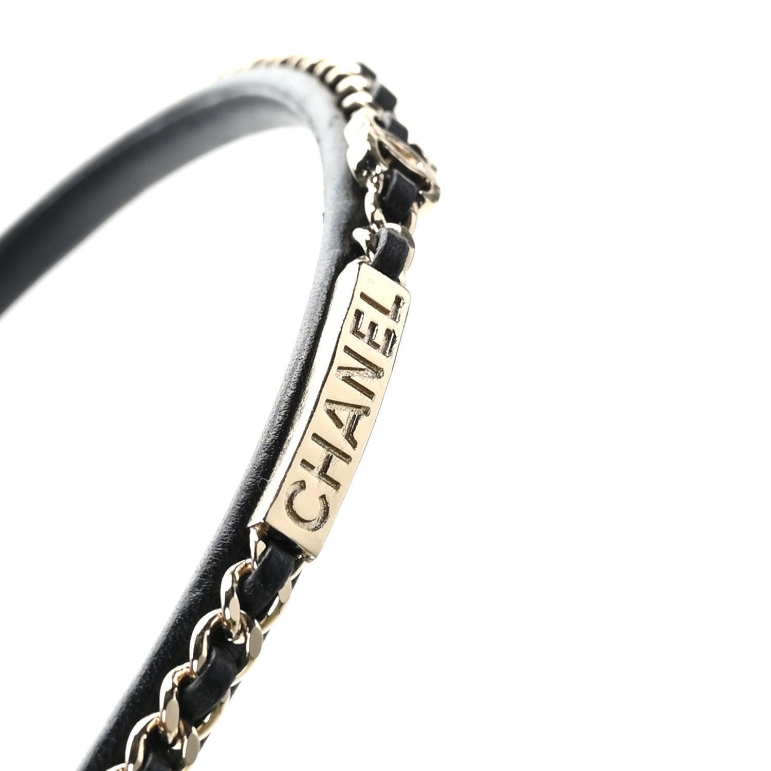 Chanel Metal Lambskin Chain CC Headband Black Gold 4 of 4