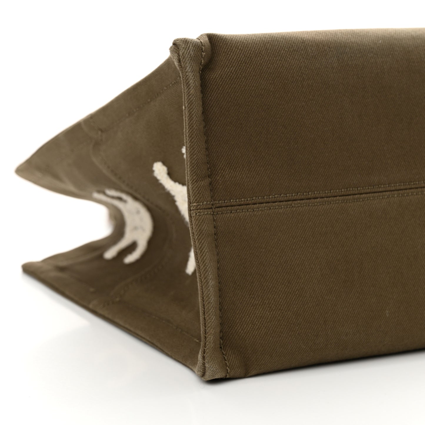 Canvas Calfskin Embroidered Triomphe Large Cabas Thais Khaki Tan