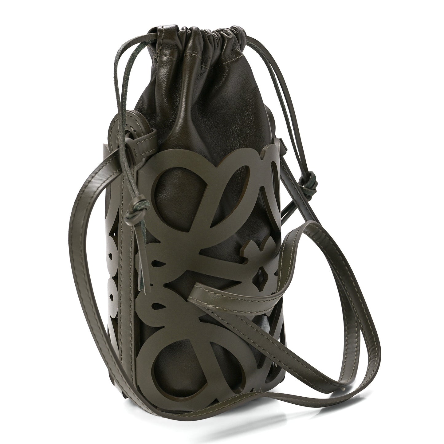 Smooth Calfskin Small Anagram Cutout Drawstring Bag Tea Dust Glaze