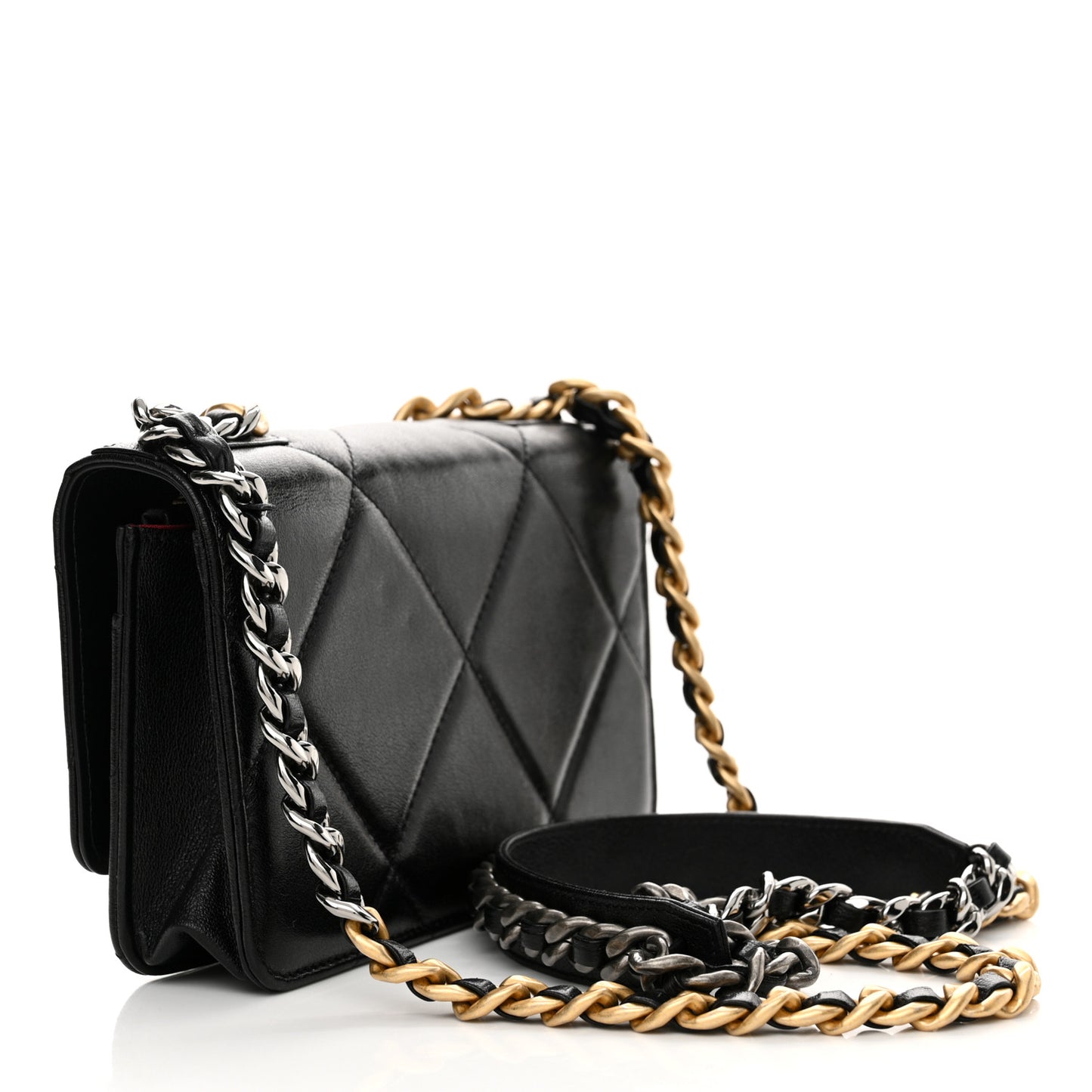 Lambskin Quilted Chanel 19 Wallet On Chain WOC Black