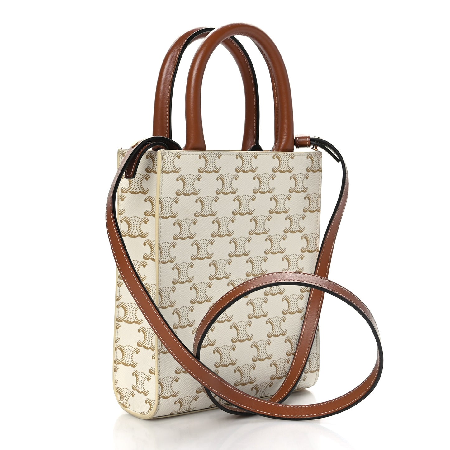 Triomphe Canvas Calfskin Mini Vertical Cabas White
