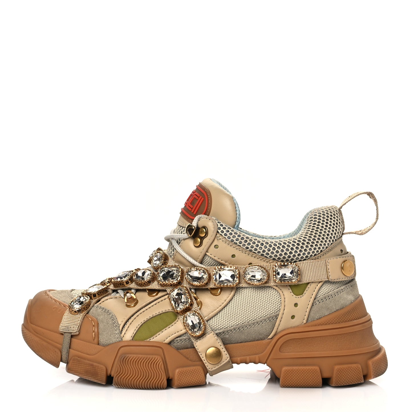 X SEGA Mesh Canvas Calfskin Removable Crystals Flashtrek Sneakers 39 Mystic White Oatmeal Sand Storm